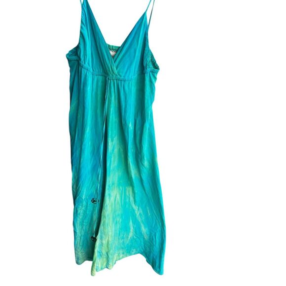Gypsy05 XS blue green100% silk hand tie dyed empire waist boho maxi dress beach - Picture 7 of 11